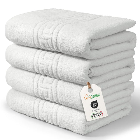 nice homeit Set of 4 Bath Towel in 100% Ring-Spun Cotton - Extra Soft and Absorbent Bath Towel Set, Made in Italy - White (60 x 100)