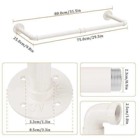 Yawinhe Wall Mounted Clothes Rail,80cm Pipe Clothes Rack,1 Pack,White