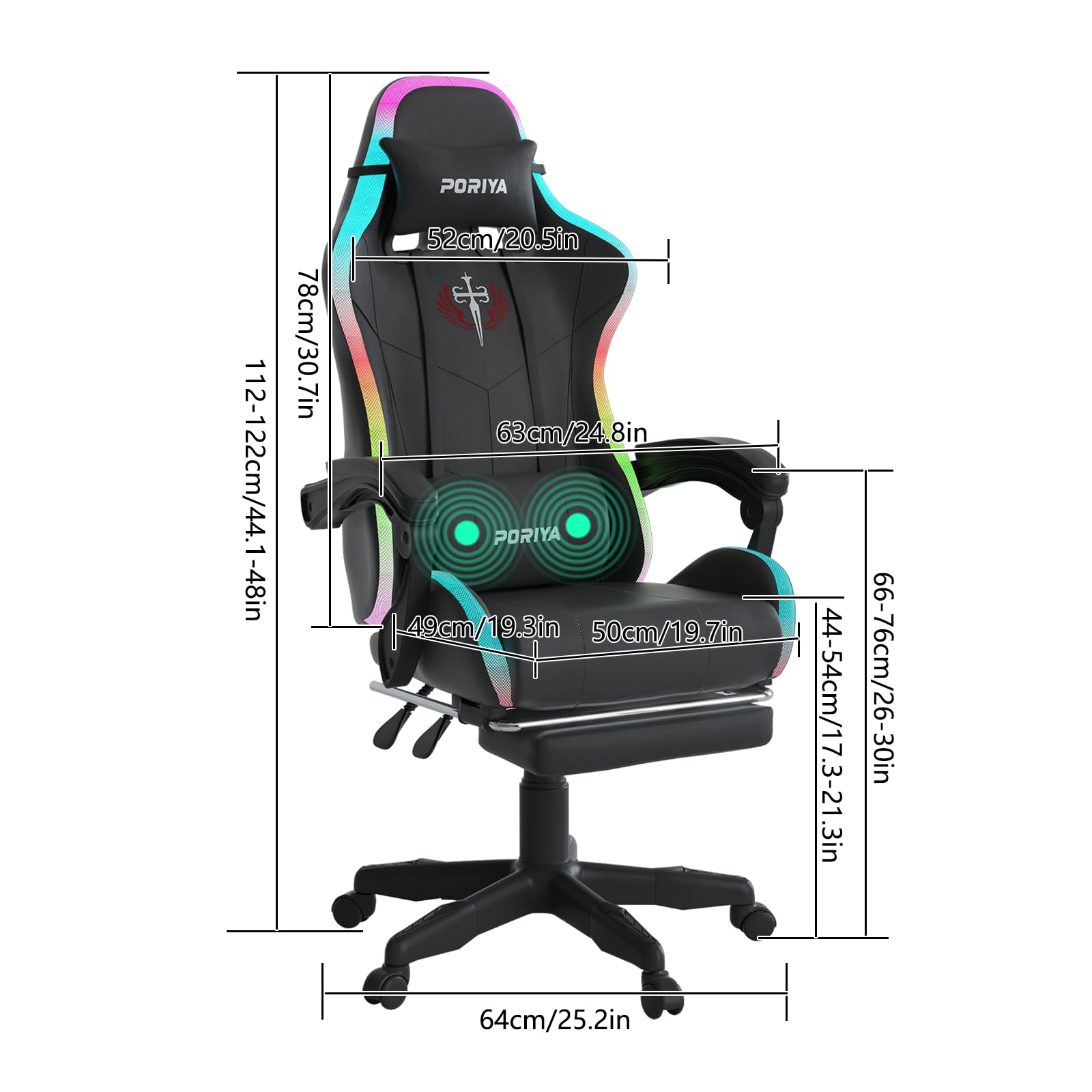 PORIYA Gaming Chair with Adjustable Backrest, Ergonomic Executive Office Chair, Height Adjustable Racing Chair Maximum Gaming Experience