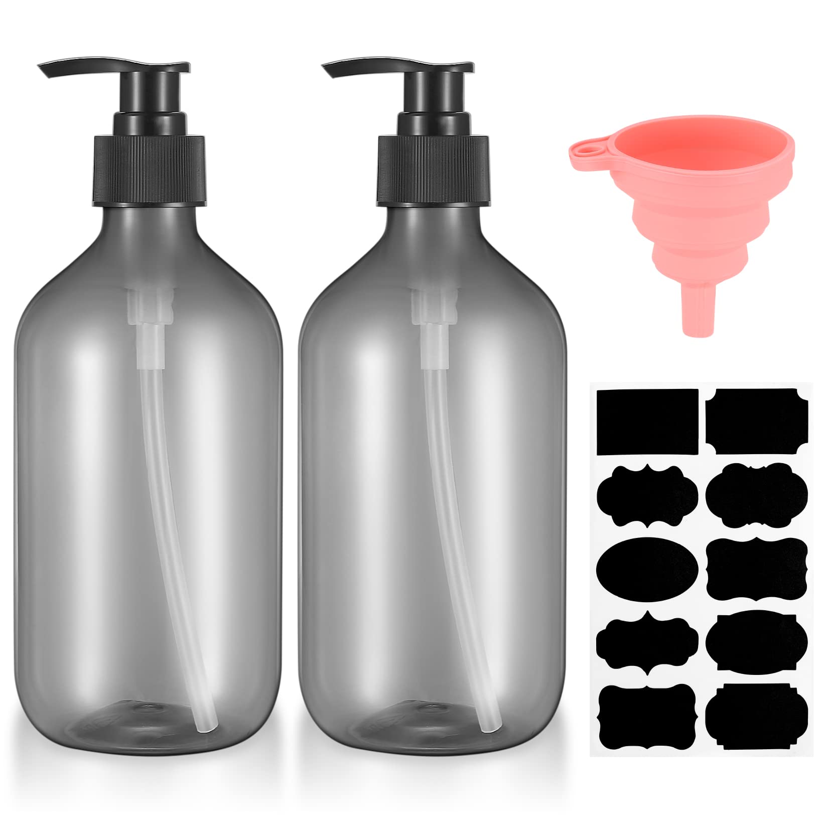 2 Pcs Pump Bottle Dispenser, 500ML/17oz Refillable Empty Press Pump Bottles, Plastic Liquid Soap Dispenser Storage Holder Container for Lotions