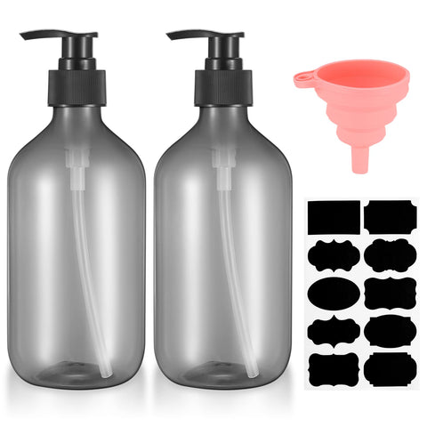 2 Pcs Pump Bottle Dispenser, 500ML/17oz Refillable Empty Press Pump Bottles, Plastic Liquid Soap Dispenser Storage Holder Container for Lotions