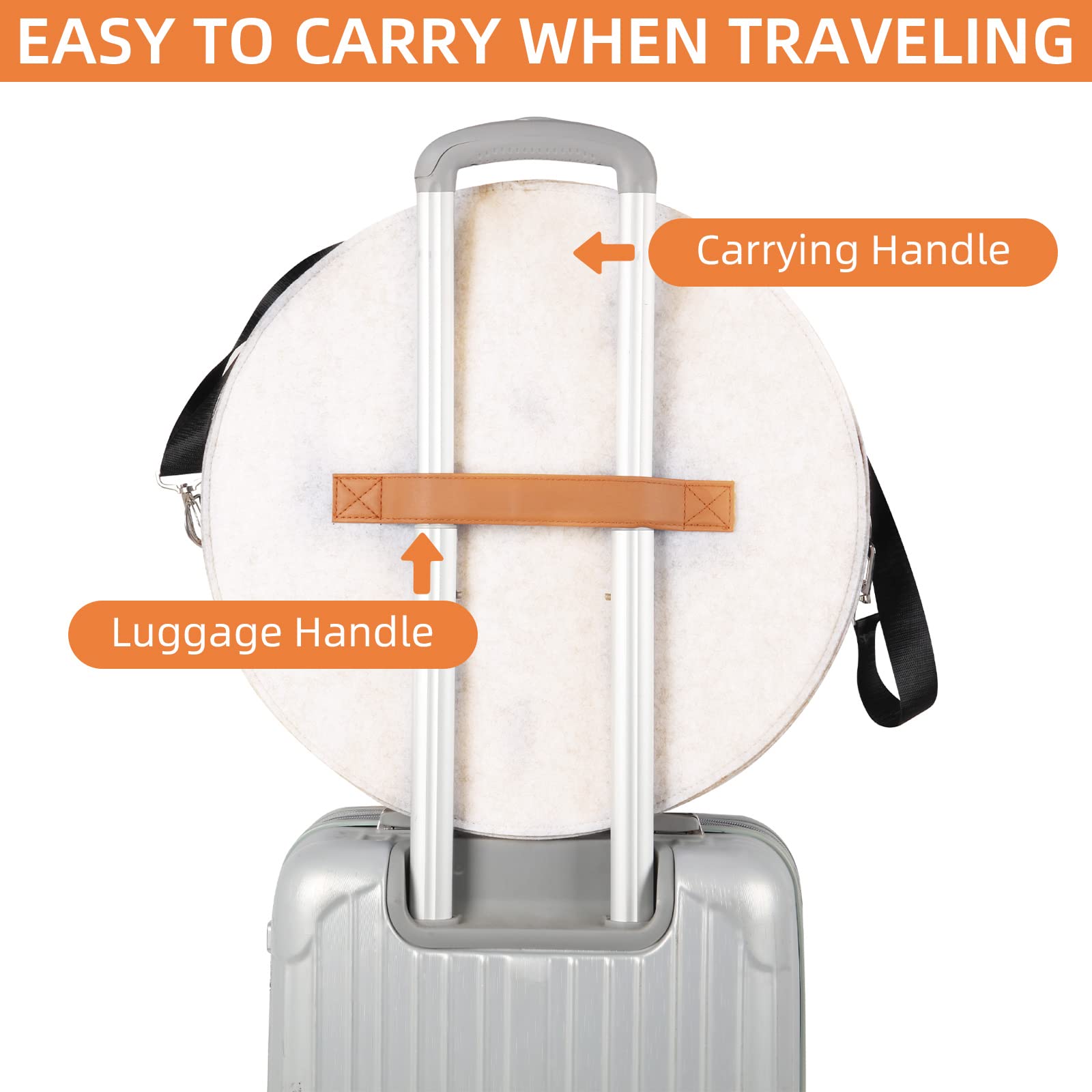 Ohiyoo Travel Hat Boxes with Lid - 16'' x 8'' Round Hat Boxes for Women & Men, Foldable Stuffed Animal Toy Storage Bin (White)