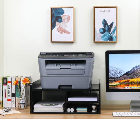 EasyPAG Desktop Wood 2 Tier Printer Stand with Storage Fax Shelf Office Desk Tidy Supplies Organiser A4 Paper Holder,Black