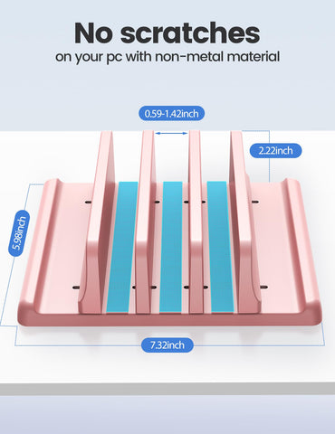 VAYDEER Vertical Laptop Stand - Space Saving & Adjustable 5-in-1 3 Slots for MacBook, Notebook, iPad & Laptops up to 17.3 Inches - Pink