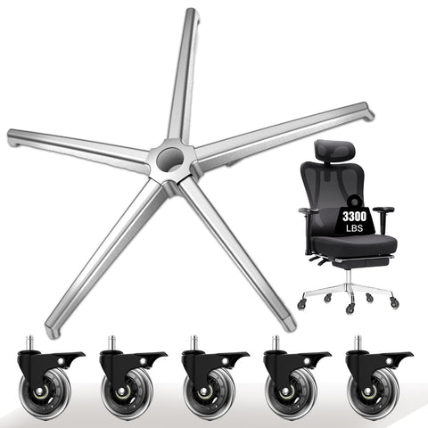 Office Chair Base Replacement PartsWith 5 Casters with Brakes(3300 lbs) - Heavy Alloy Office Chair Base Replacement, Universal Gas Cylinder