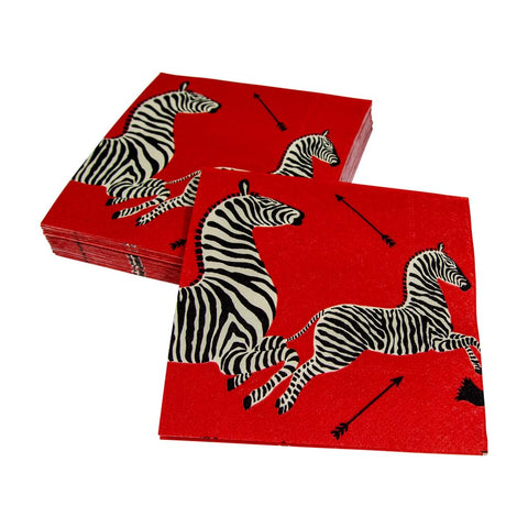 Entertaining with Caspari Cocktail Napkins, Zebras Red, Pack of 20
