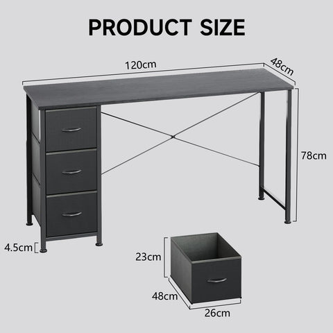 KitMent 120cm Wide Desk, Small Computer Desk with 3 Drawers, Home Office Desk with Adjustable Feet and Sturdy Frame