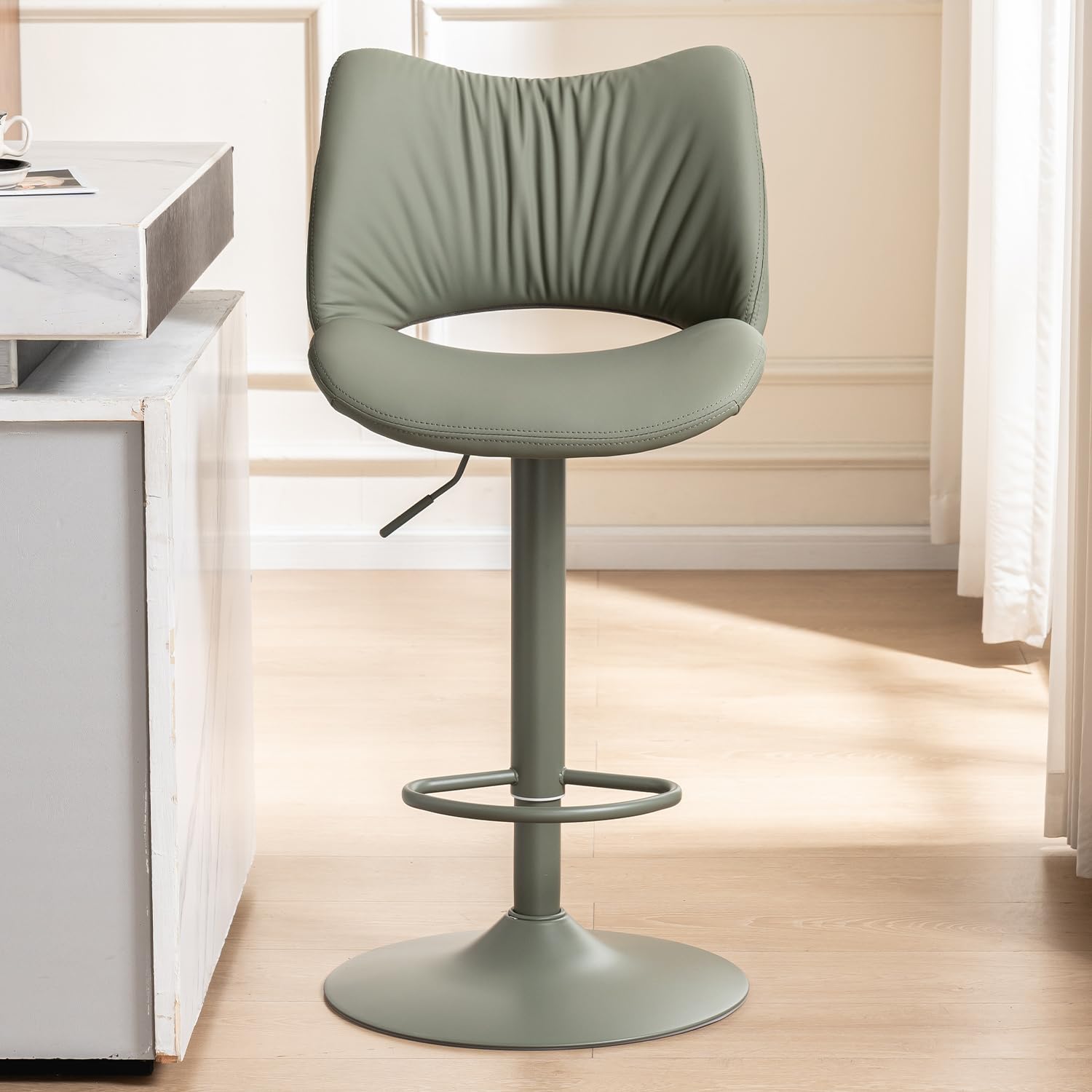 YOUNUOKE Single Bar Stool, Swivel Counter Height Barstool, Bean Green
