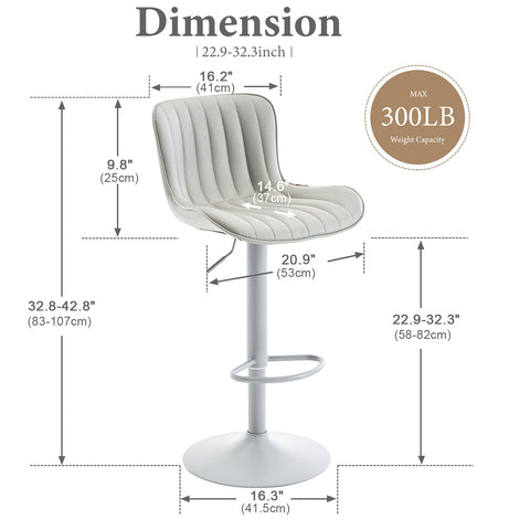 Kidol&Shellder Bar Stools Set of 2 Modern Breakfast Bar Stools, ALL Grey