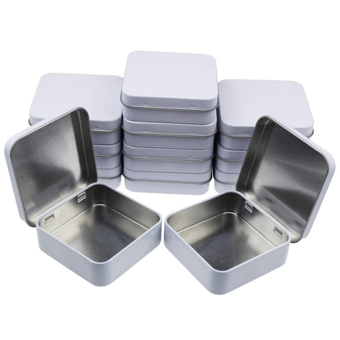 Goodma 12 Pieces Square Metal Empty Tins, White, 7 x 7 x 2 cm