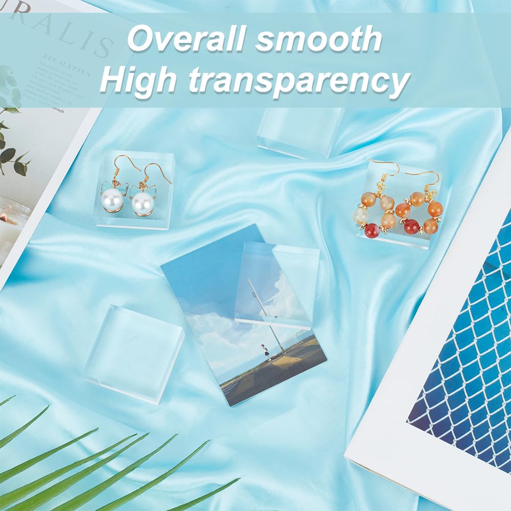 OLYCRAFT 6pcs Clear Acrylic Square Display Blocks, 4x4x1.5cm, Transparent, Polished, Jewelry Tray, Table Top