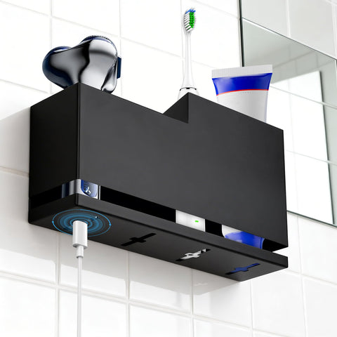 4-Slots Electric Toothbrush Holder Wall Mounted & Countertop, Black