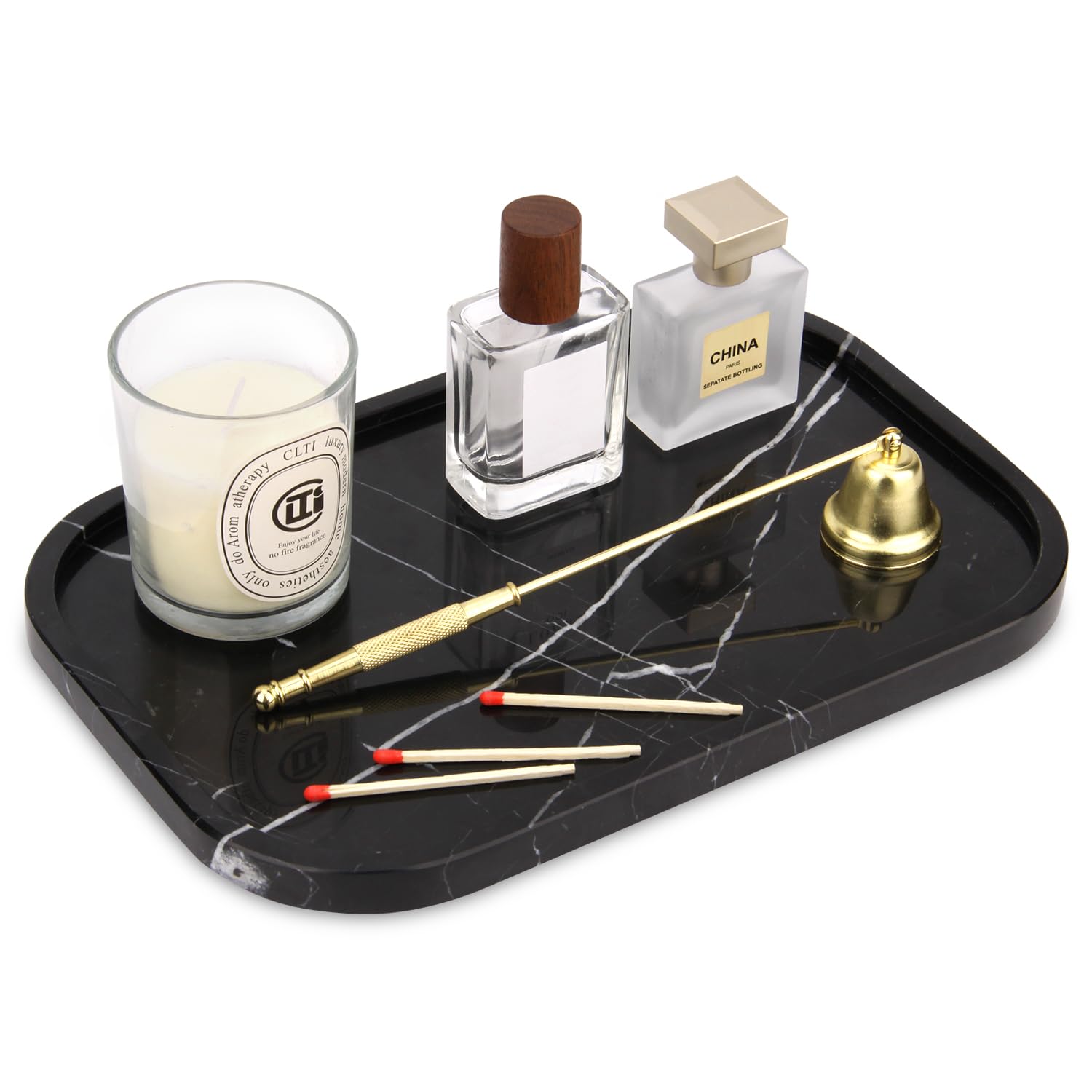 Marble Bathroom Vanity Tray, Black Marquina, 30 x 20 x 1.8cm
