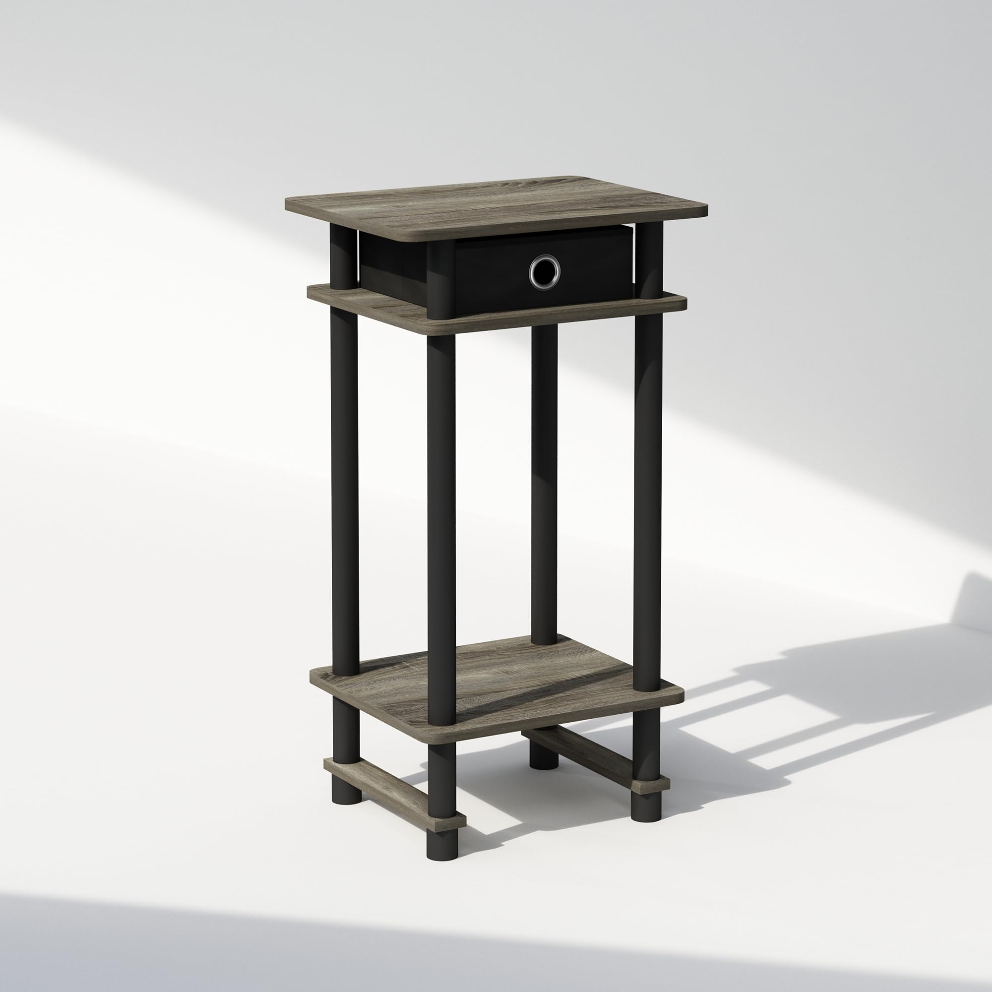 Furinno TURN-N-TUBE Night Stand, 3-Tier Open Shelf Design Nightstand with Storage Bin, Tall Narrow Bedside Table, End Table, Side Table