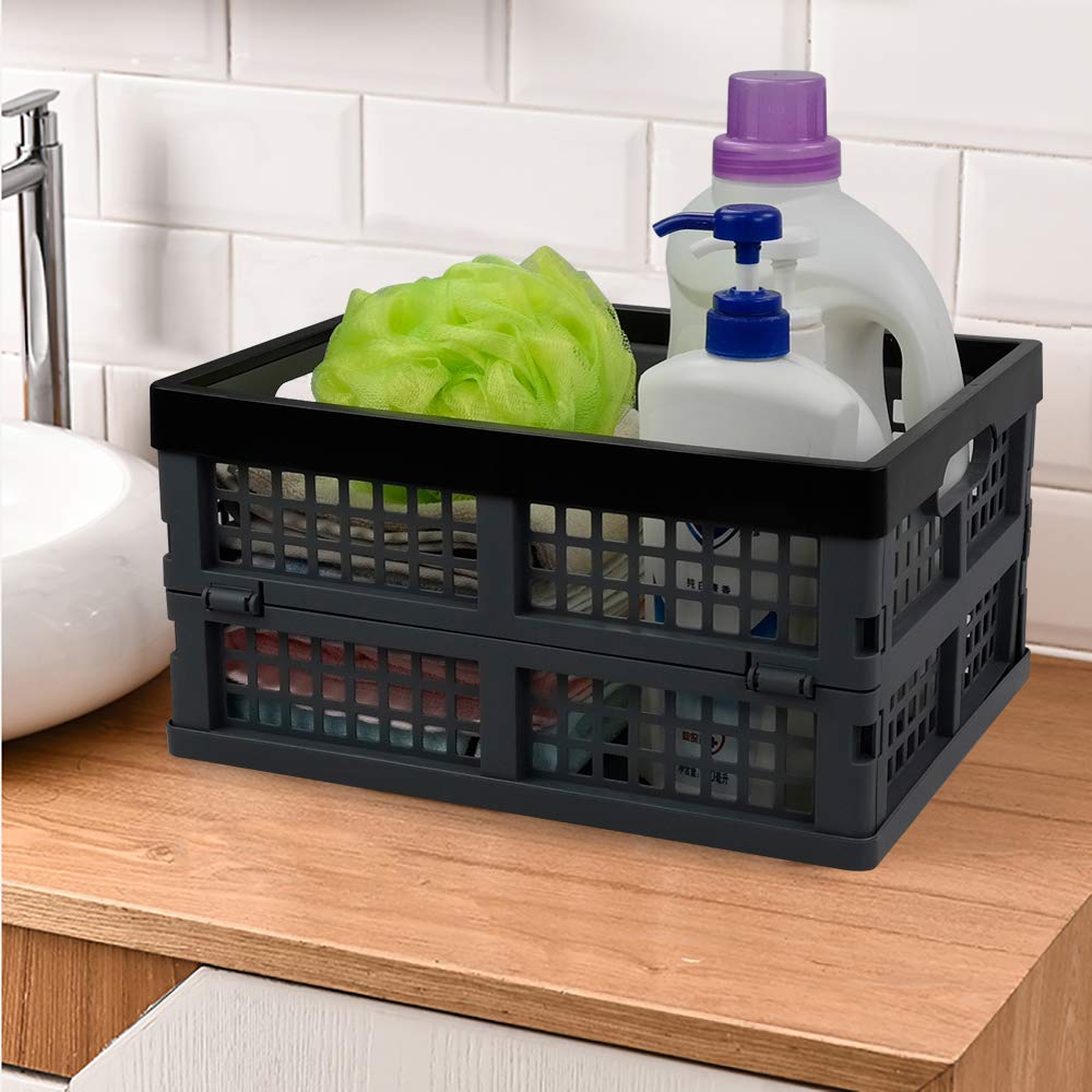 Leendines 3 Packs 15 Liter Folding Storage Crate, Collapsible Plastic Basket