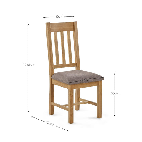 Julian Bowen Mallory Dining Chairs, Set of 2, Solid Oak - H105 x D52cm