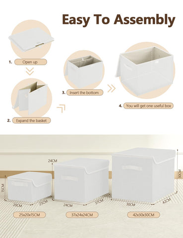 Bagnizer Medium Collapsible Storage Baskets Foldable with Lids 3PCS
