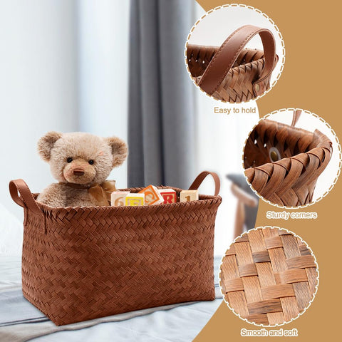 Duscdesp 2 Pcs Storage Baskets,Large Wicker Storage Basket for Shelves Woven Basket with Handle Seagrass Storage Baskets Storage Box Organizer for