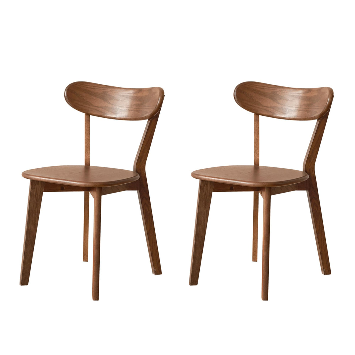 100% FAS Solid Oak Dining Chairs 2PCS Curved Backrest Wooden Side Chairs