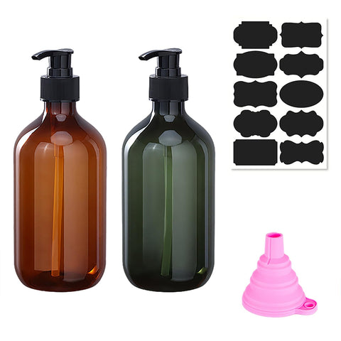 2 Pack Plastic Soap Dispenser with Pump, 500ml/17oz Refillable Pump Bottle Dispenser for Kitchen, Bathroom, Liquid Soap, Hand Soap, Dish Soap