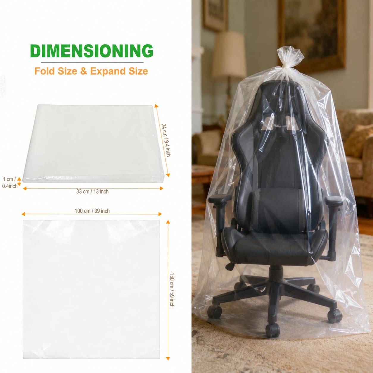 Extra Large Clear Plastic Bags - 100 x 150cm 10 Pack Heavy Duty Large Plastic Storage Bags with Zip Ties