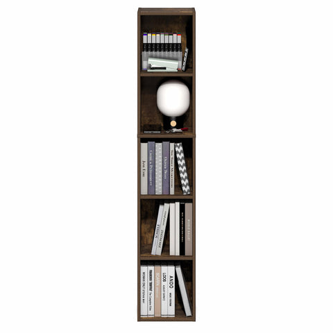 Furinno FULDA 5-Tier Tall Narrow Bookshelf, Standing Bookcase with 25.4 cm Width Storage Shelf, 23.6 x 24.9 x 131.8 cm, for Organization Storage