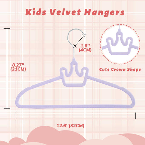 ManGotree 12.6" Kids Velvet Hangers Non-Slip Baby Hangers 20 Pack Purple