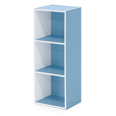 Furinno LUDER Book Shelf, 3-Cube Bookshelf, Bookcase, 9.3 x 12 x 31.5, for Living Room, Bedroom, Home Office, White/Light Blue