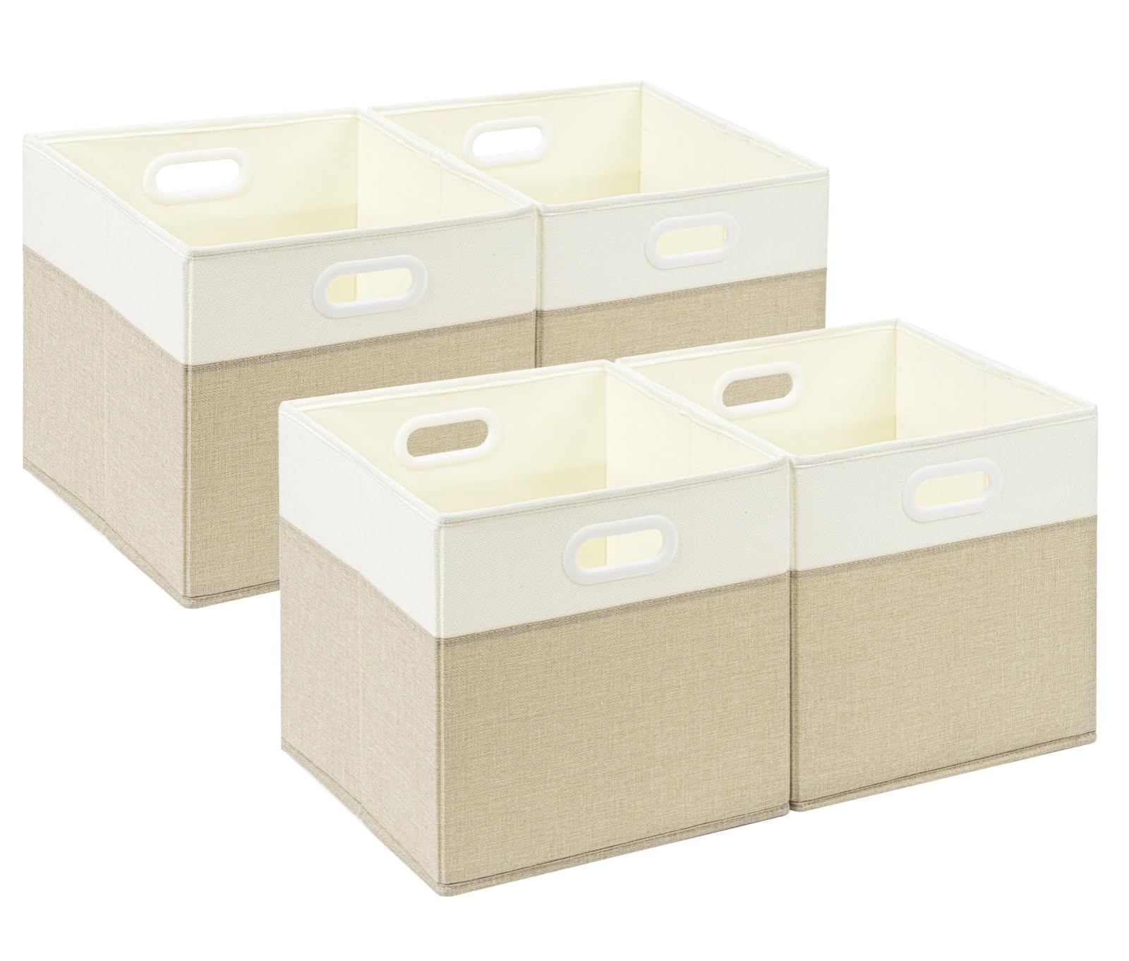 SOCOHOME Fabric Storage Boxes,30x30x30cm Storage Cube, Foldable Storage Baskets for Shelf Nursery Closet(Light Khaki/Cream White, 4 Pack)