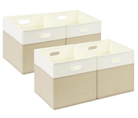 SOCOHOME Fabric Storage Boxes,30x30x30cm Storage Cube, Foldable Storage Baskets for Shelf Nursery Closet(Light Khaki/Cream White, 4 Pack)