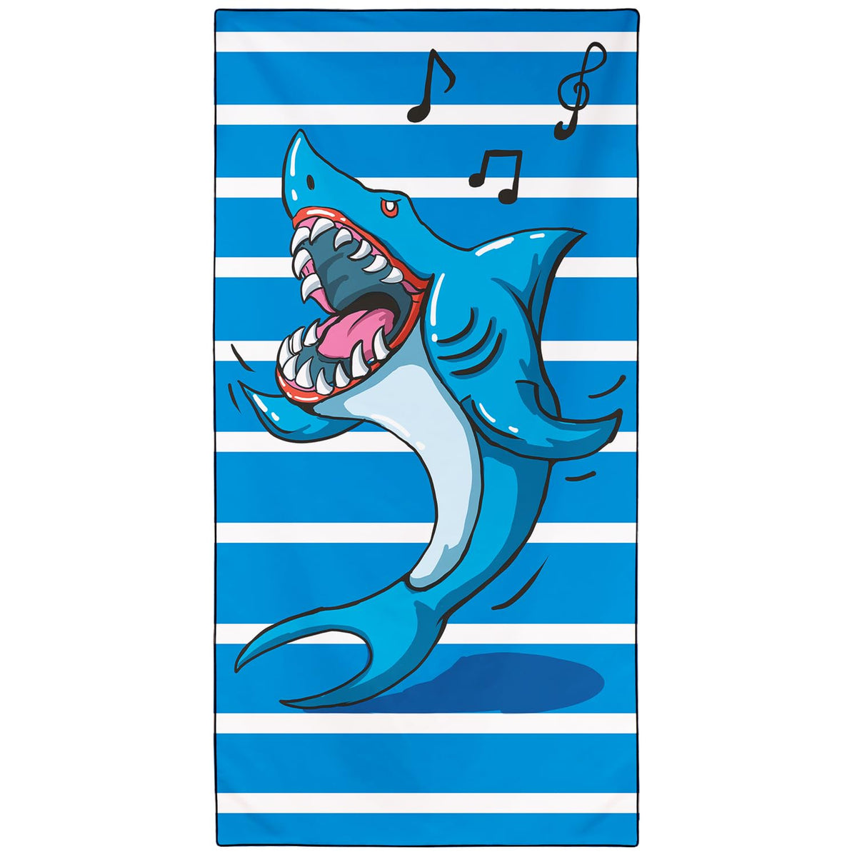 Violetpos Singing Shark Stripe Beach Towel, Extra Large 180x90 cm 250GSM Microfibre, Sand Free Quick Dry