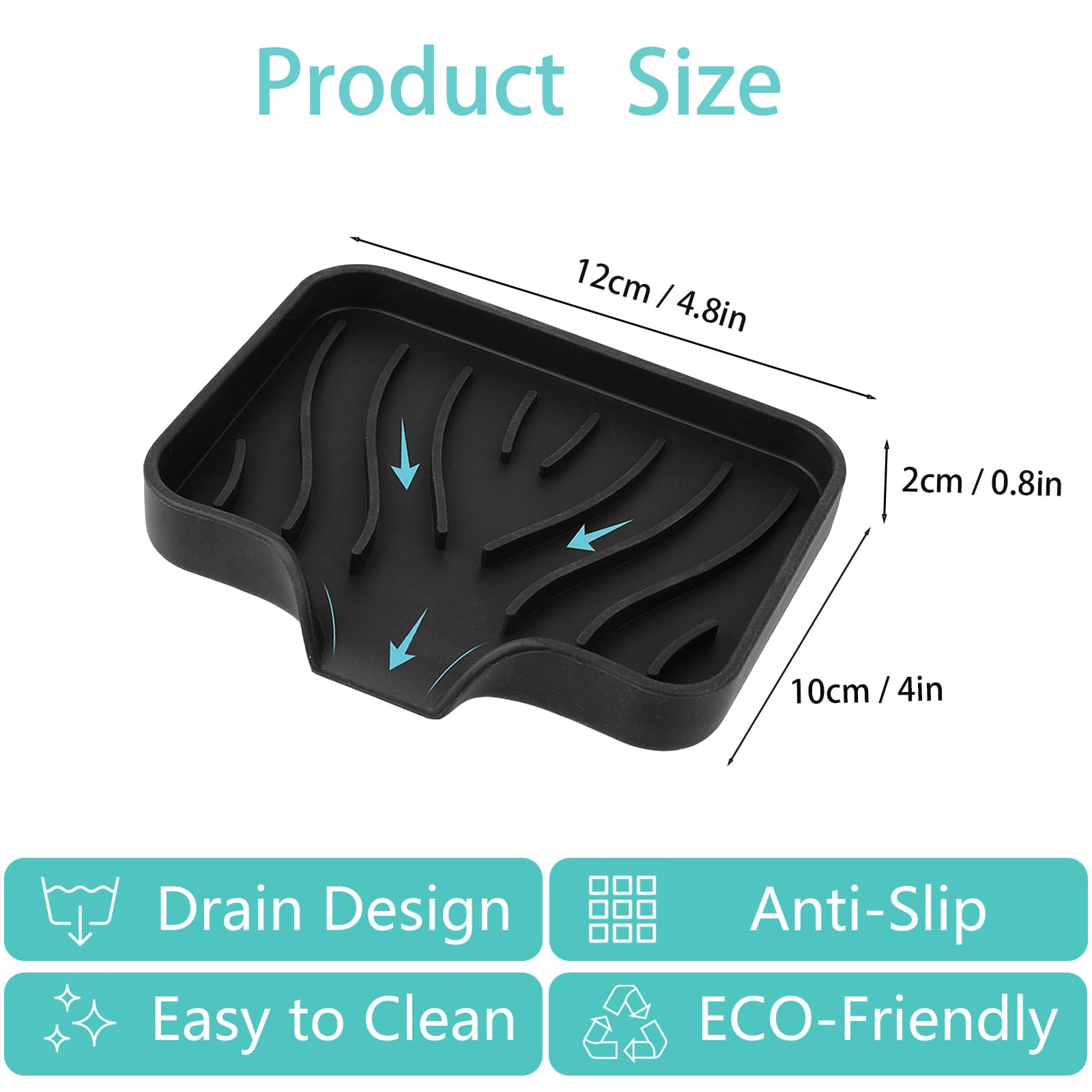 Jidyllic Silicone Soap Dish with Drainage, 2 Pcs Anti-Slip Soap Holder for Shower Bathroom & Kitchen, Keep Soap Dry
