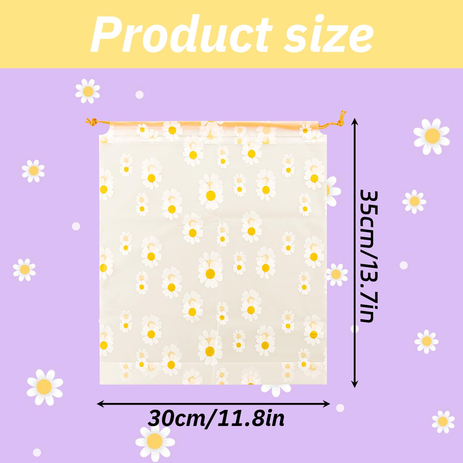Tabanzhe 5 PCS Daisy Flower Pattern Drawstring Storage Bag,Reusable Clothes Space Bags,Waterproof Ziplock Shoe Bags,Large Size Portable Shoes Bag