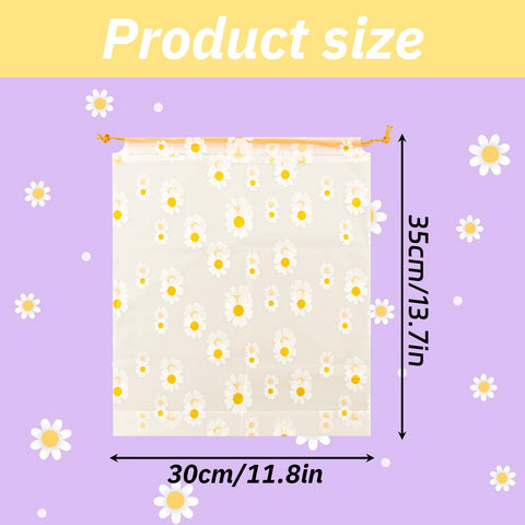 Tabanzhe 5 PCS Daisy Flower Pattern Drawstring Storage Bag,Reusable Clothes Space Bags,Waterproof Ziplock Shoe Bags,Large Size Portable Shoes Bag