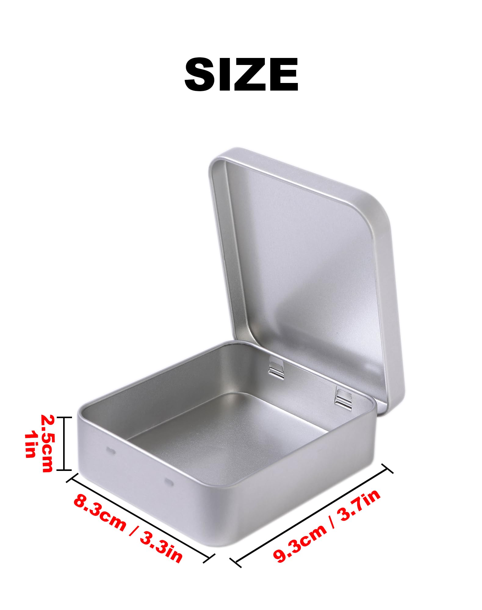 LJY Hinged Metal Tins, 8 Pack, 93 x 83 x 25 mm, Silver