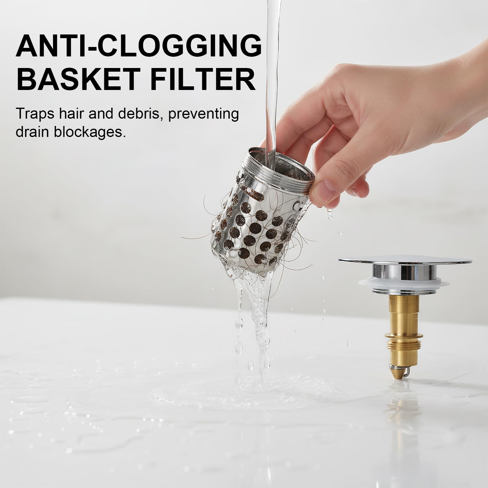 1Pcs Stainless Steel Kitchen Sink Strainer Plug Shower Drain Hair Catcher,Universal Pop Up Stopper with RemovableStainless Steel Filter Basket Hair