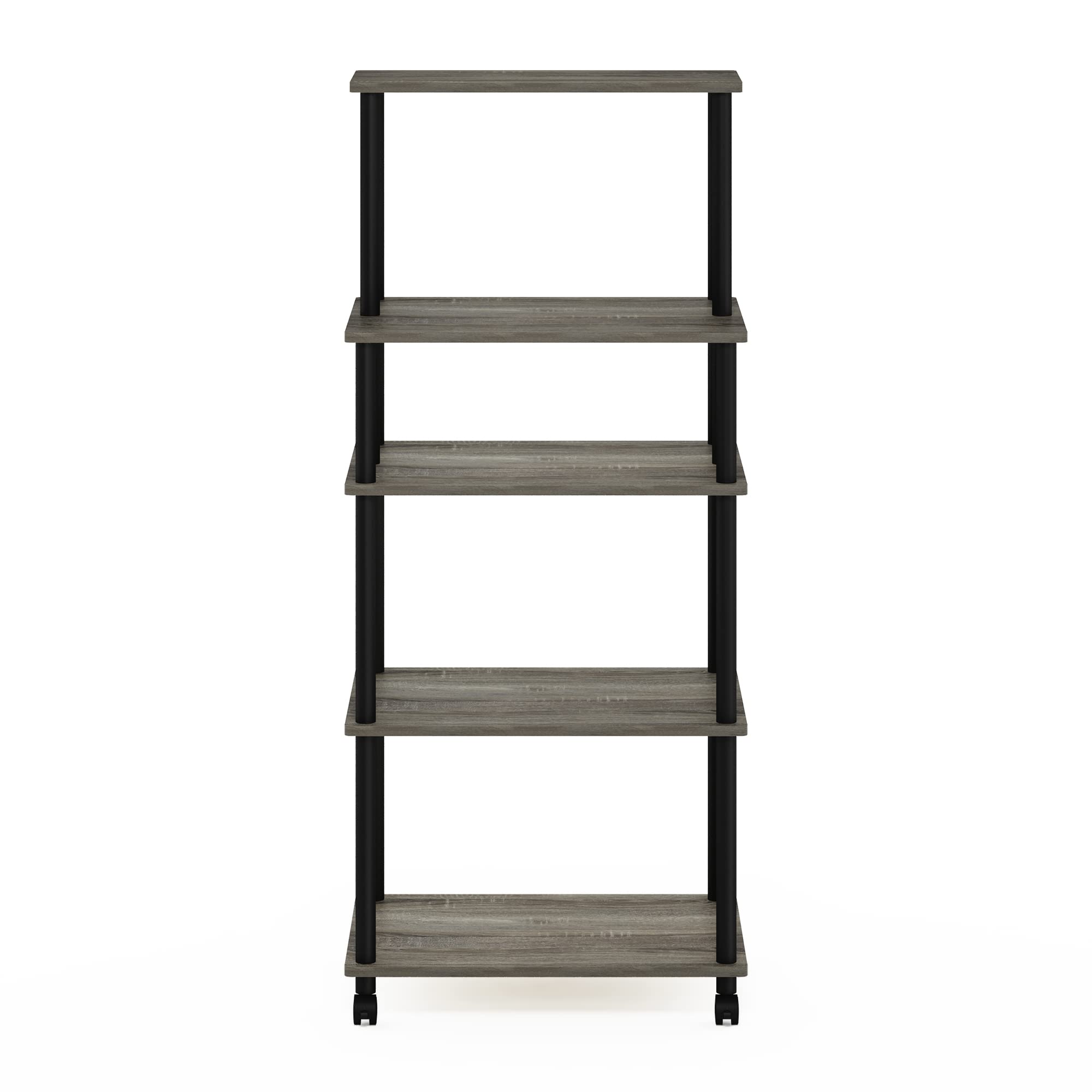 Furinno TURN-N-TUBE Bakers Rack with Wheels, 5-Tier Kitchen Storage Cart, Kitchen Cart, Coffee Bar, Pantry Organizers and Storage, French Oak Grey