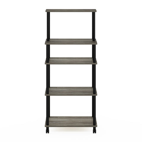 Furinno TURN-N-TUBE Bakers Rack with Wheels, 5-Tier Kitchen Storage Cart, Kitchen Cart, Coffee Bar, Pantry Organizers and Storage, French Oak Grey