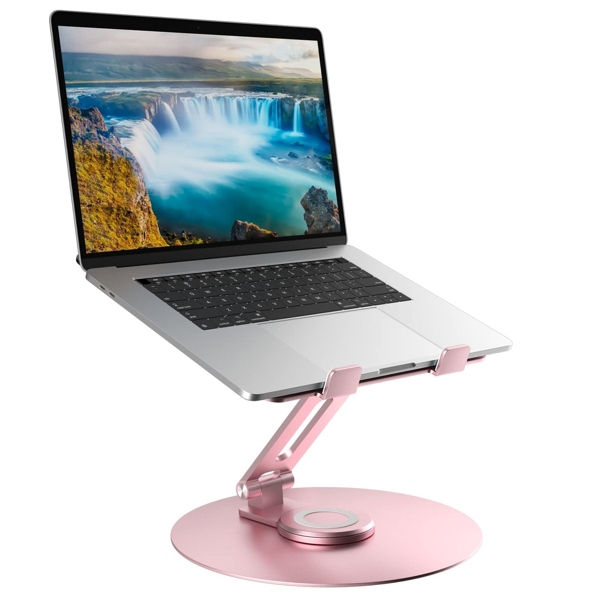 Swivel Laptop Stand for Desk, Adjustable Height Aluminum Computer Stand with 360 Rotating Base, Foldable Ergonomic Riser