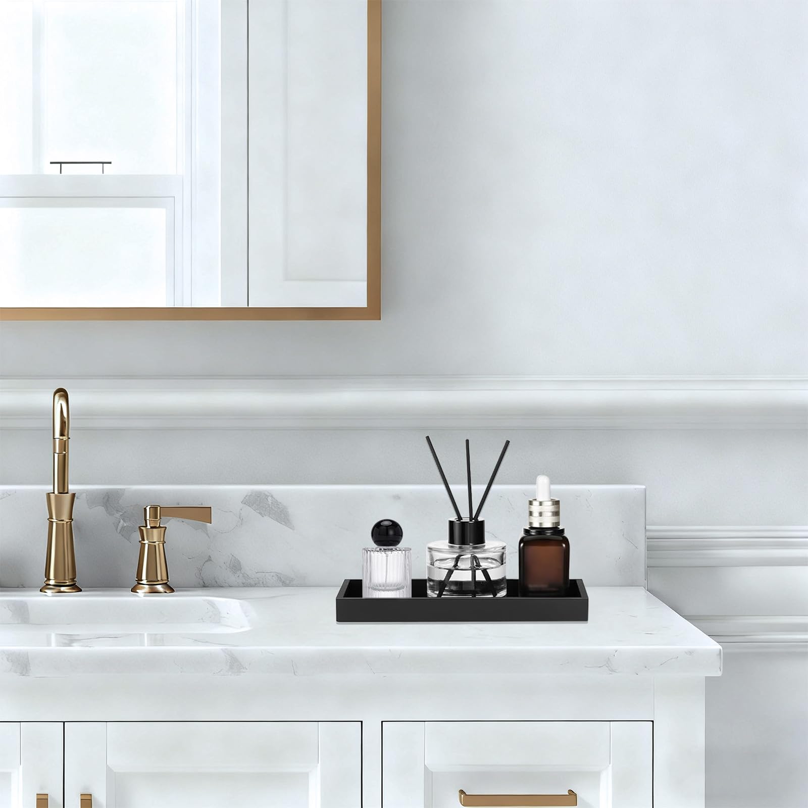 XIATIAN Bathroom Tray, 2 Pcs Bathroom Vanity Tray (Black, 20x10x2 cm)