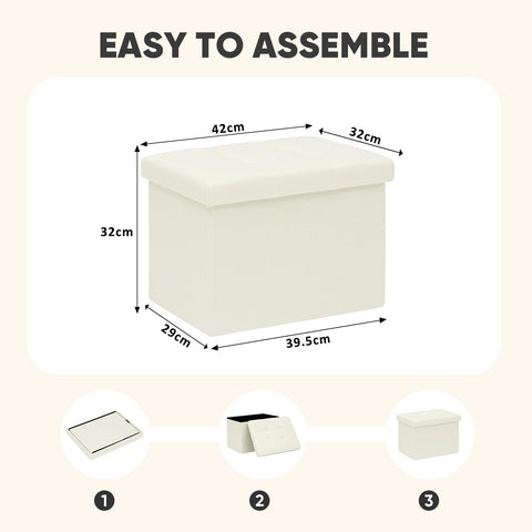 PINPLUS Linen Storage Ottoman Box, Foldable Footstool, Cream White