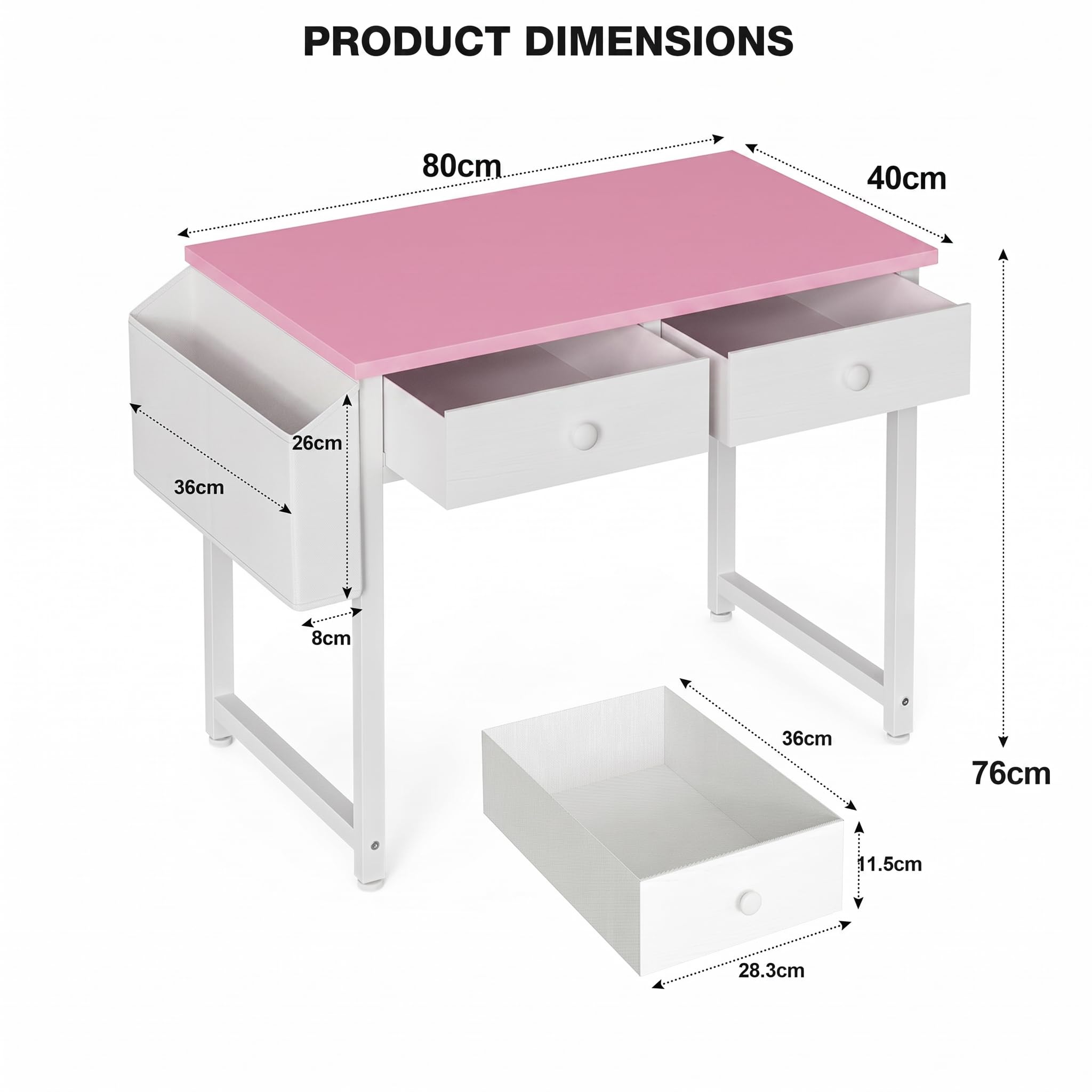 Grandder Small Computer Desk with 2 Fabric Drawers, 80 x 40 cm Home Office Desk with Storage Bags and Drawers