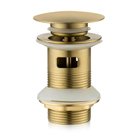 NIYATA Brushed Gold Pop Up Basin Waste with Overflow, 1 1/4" Click Clack Sink Plug for Bathroom, Slotted Push Button Waste for Vessel Sinks