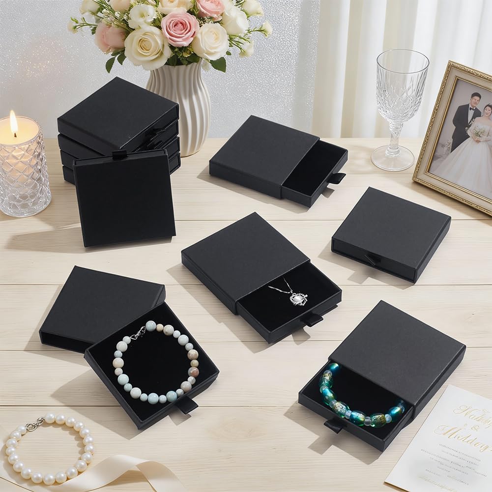 NBEADS 24Pcs Cardboard Jewelry Packaging Boxes, 8.1x7.6x1.8cm Square Jewelry Packaging Box with Lid and Sponge Inside for Ring Necklaces Bracelets