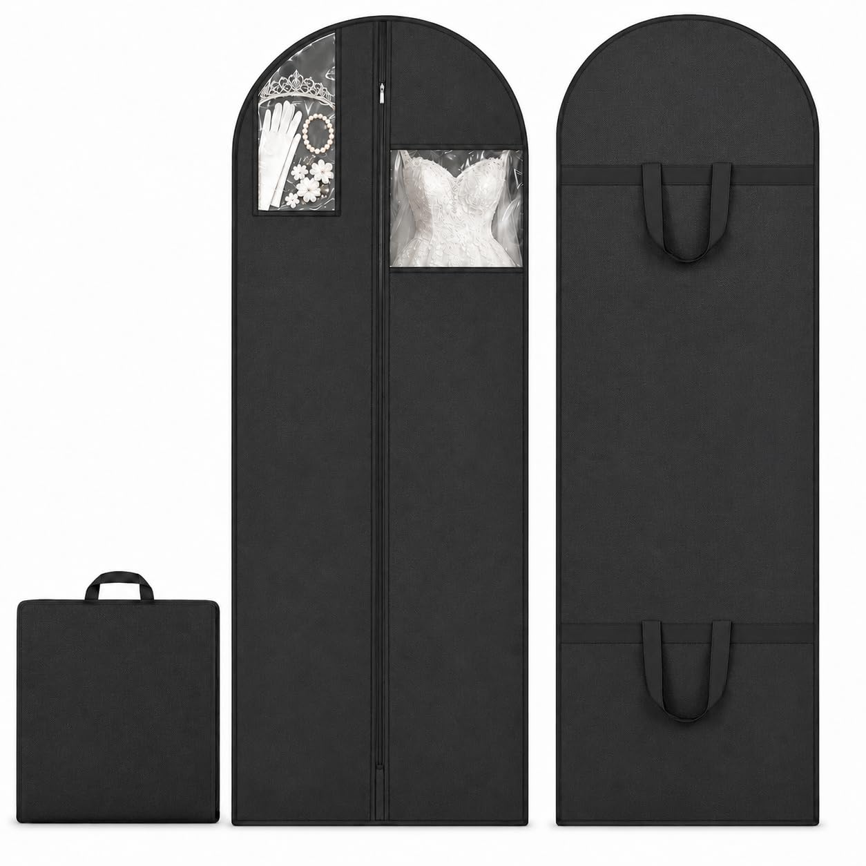 Sytinnice 2Pcs Long Dress Garment Bags, 60×180cm Folding Full Length Garment Cover Bag with Zipper, Pocket & Handle