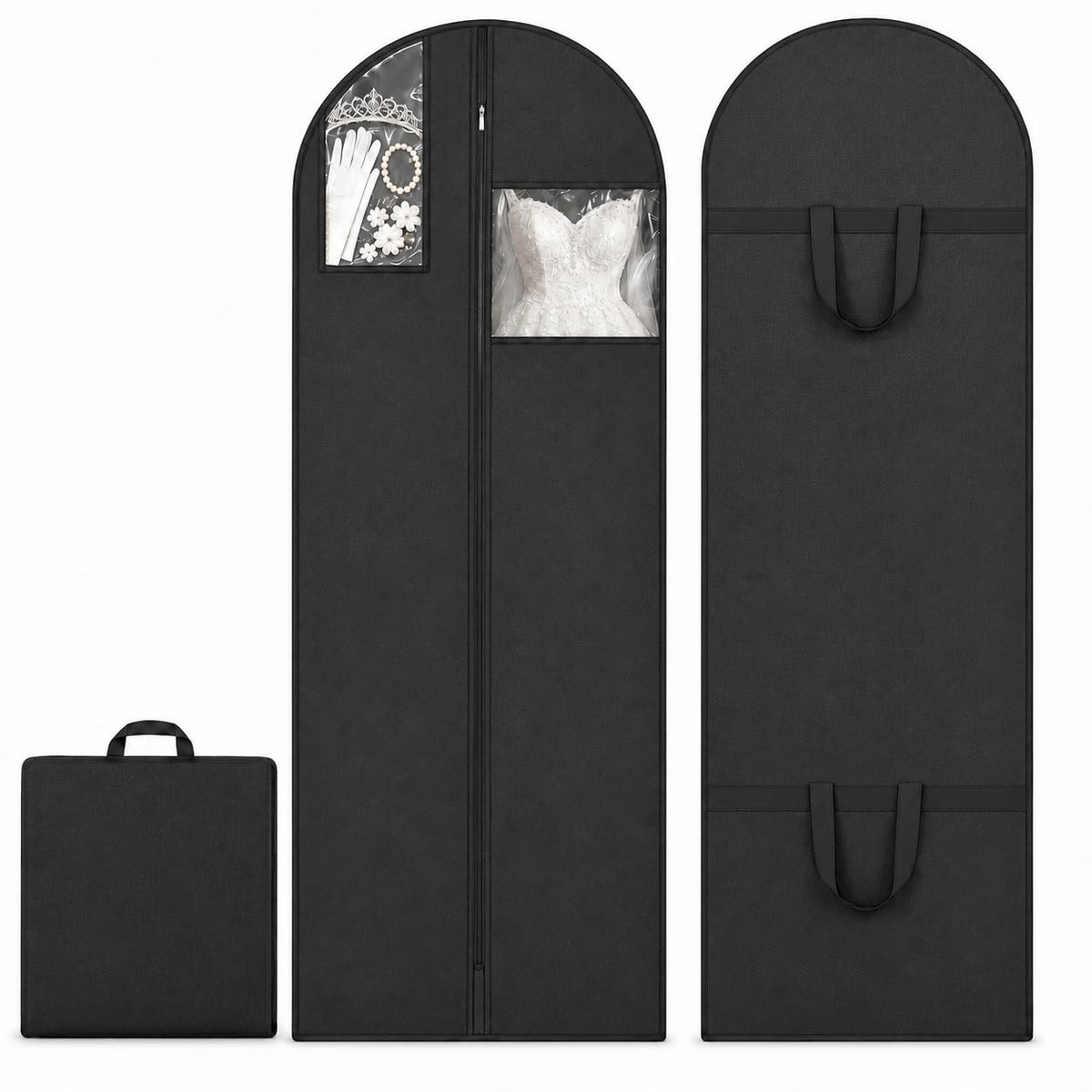 Sytinnice 2Pcs Long Dress Garment Bags, 60×180cm Folding Full Length Garment Cover Bag with Zipper, Pocket & Handle