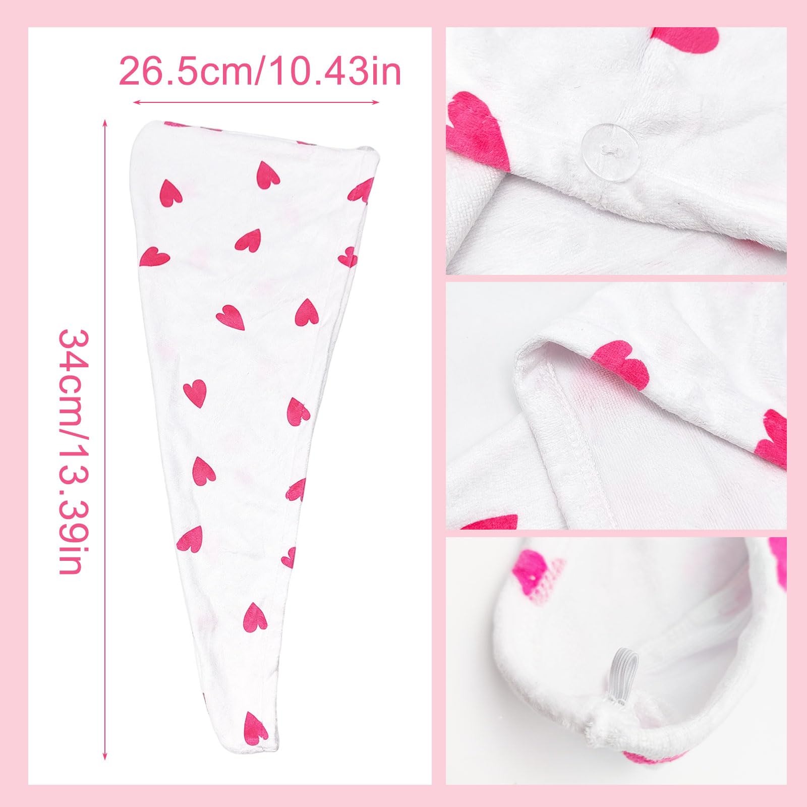 GYIOFAI Quick Dry Hair Turban Towel Absorbent Rapid Drying Hair Towel Wrap Heart Design Microfiber for Women Wet Long Thick Curly Super Absorbent