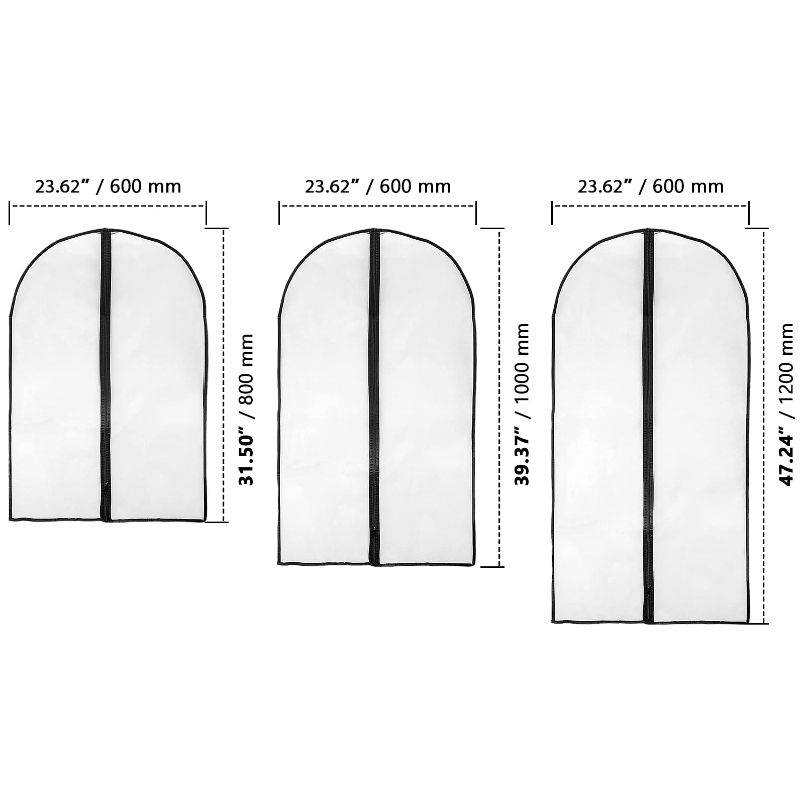 15 Pack Garment Suit Cover Clothes Storage Bags 3 Sizes 60x80 60x100 60x120