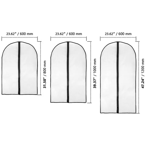 15 Pack Garment Suit Cover Clothes Storage Bags 3 Sizes 60x80 60x100 60x120