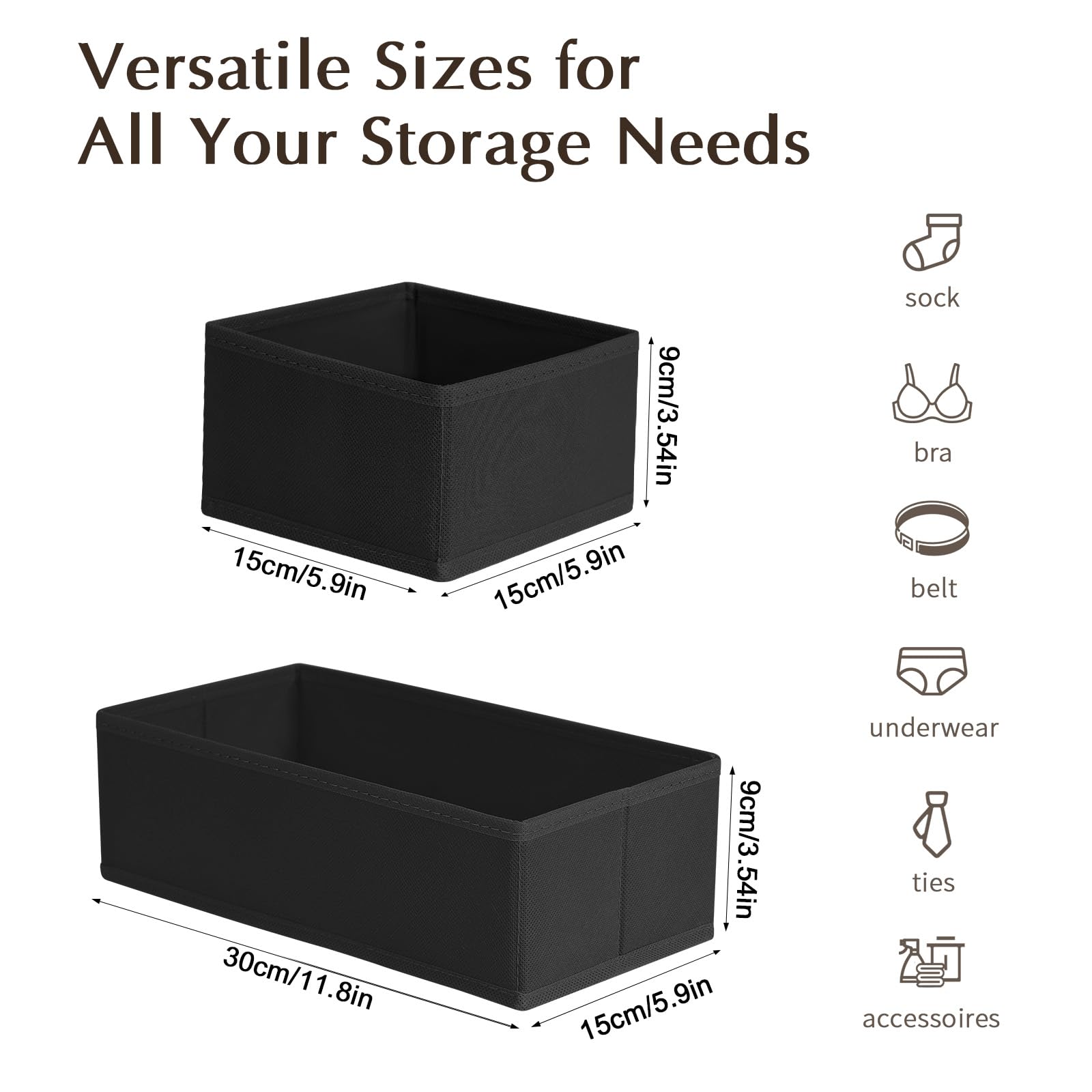 DIMJ 12 Pack Wardrobe Storage Organiser - Underwear Drawer Organiser, Black